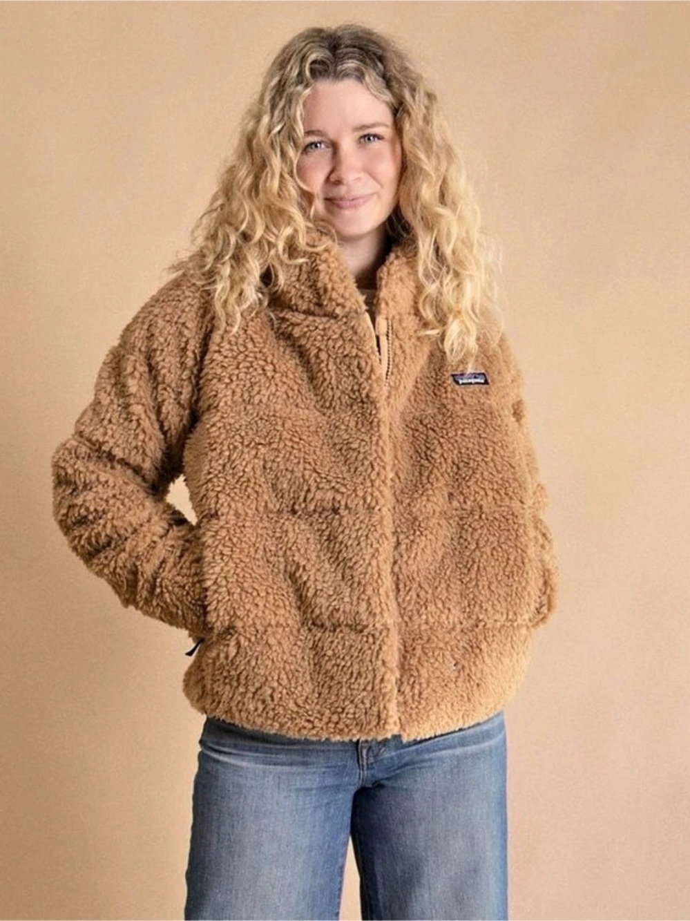 Patagonia Women's Recycled High Pile Fleece Down Jacket Brown size Medium